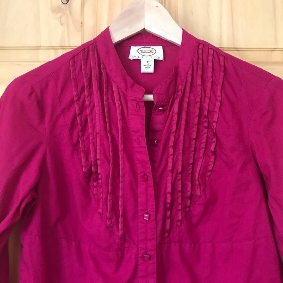 Talbots Petites pleated bib front fuchsia blouse size SP - Picture 3 of 7